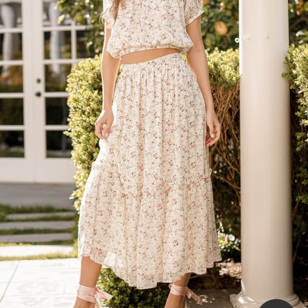 Lulus Hello ivory floral print two piece set